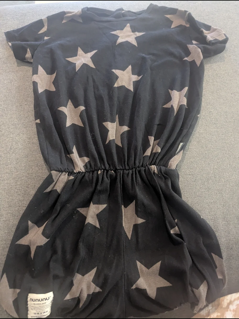 nununu Black Romper with Tan Star Print